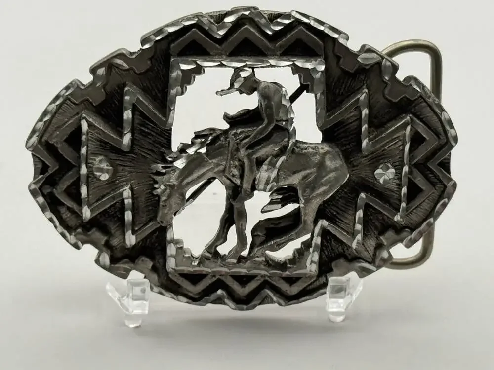 EJC Pewter - End of The Trial Indian Belt Buckle Vintage Western Collectible